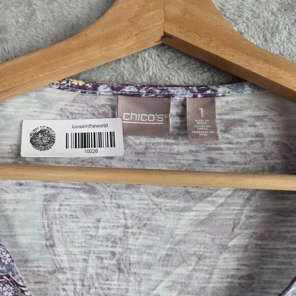 Chico's Paisley Scoop Neck Top, Small - Picture 2 of 7